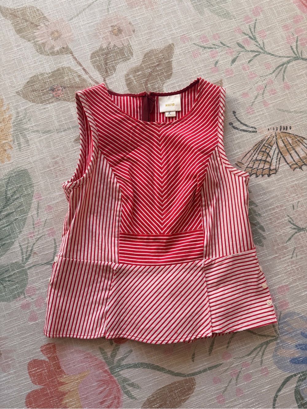 Maeve Red and White Striped Sleeveless Peplum Top